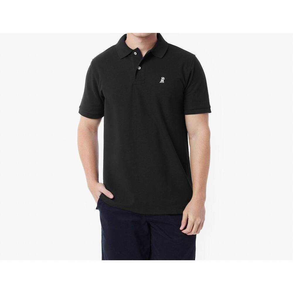 NEW JAMES BARK regular fit polo shirt with french bulldog logo in black